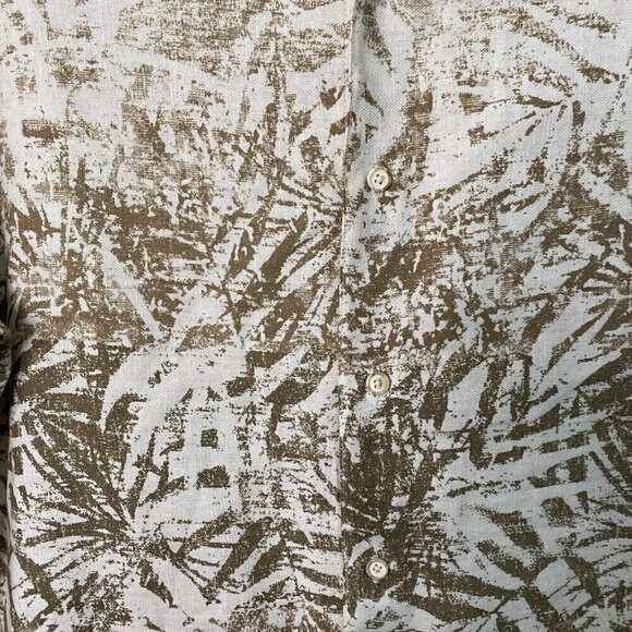 Tasso Elba Shirt Men's Size Large Silk Linen Blend Tropical Hawaiian Brown Beige - Picture 4 of 5